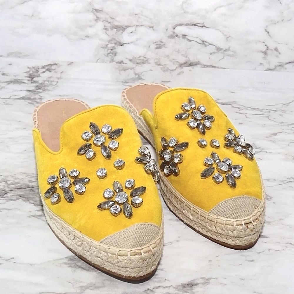 Halogen Mustard Espadrilles Suede Leather Slip On Mule Sandalsย sz 7.5MLeather๐ด